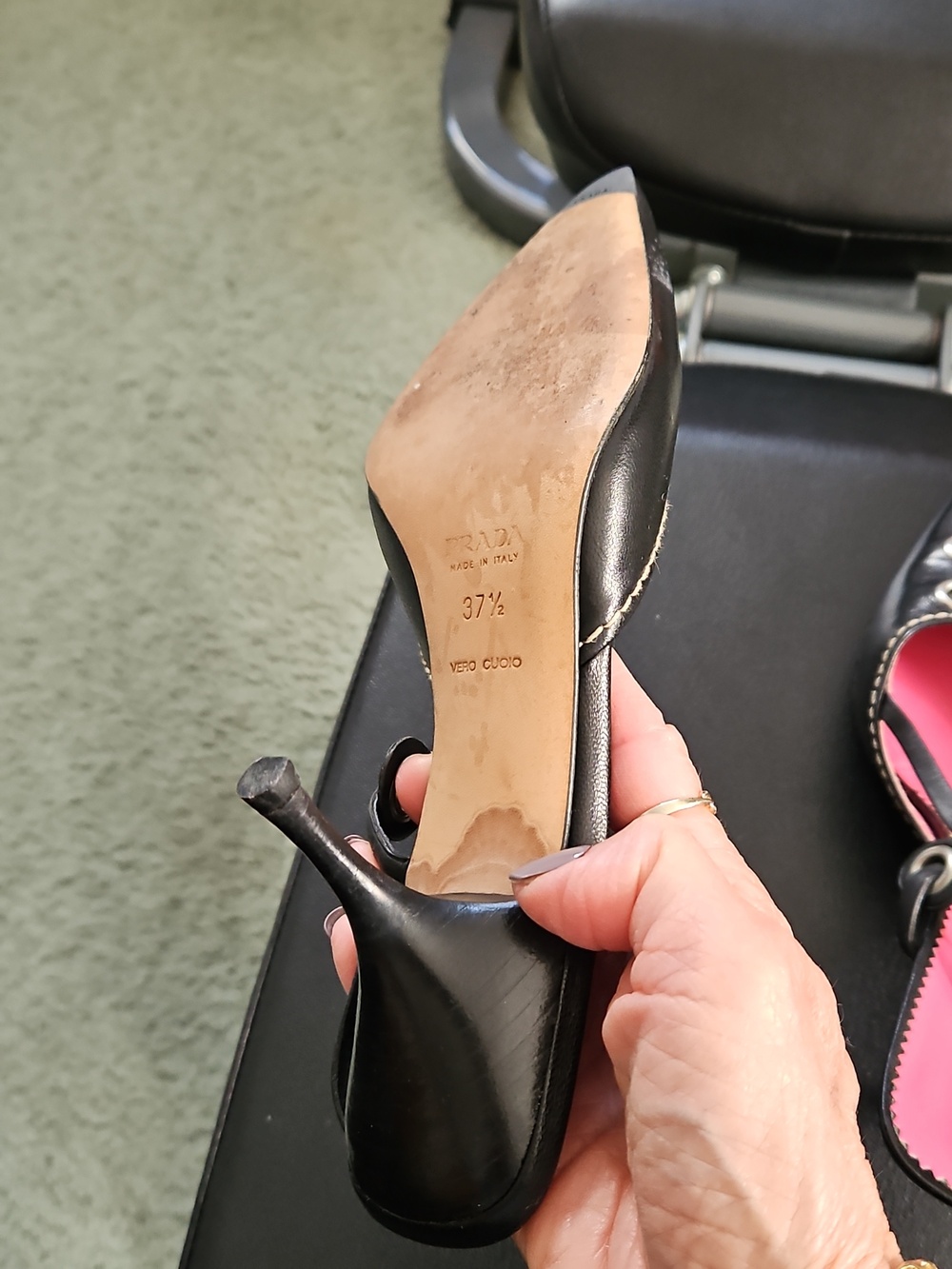 Prada Black Pointed Slingback Flats with Pink Insole - Picture 3 of 4